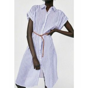 Zara Blue White Stripe Shirt Dress w/ Belt